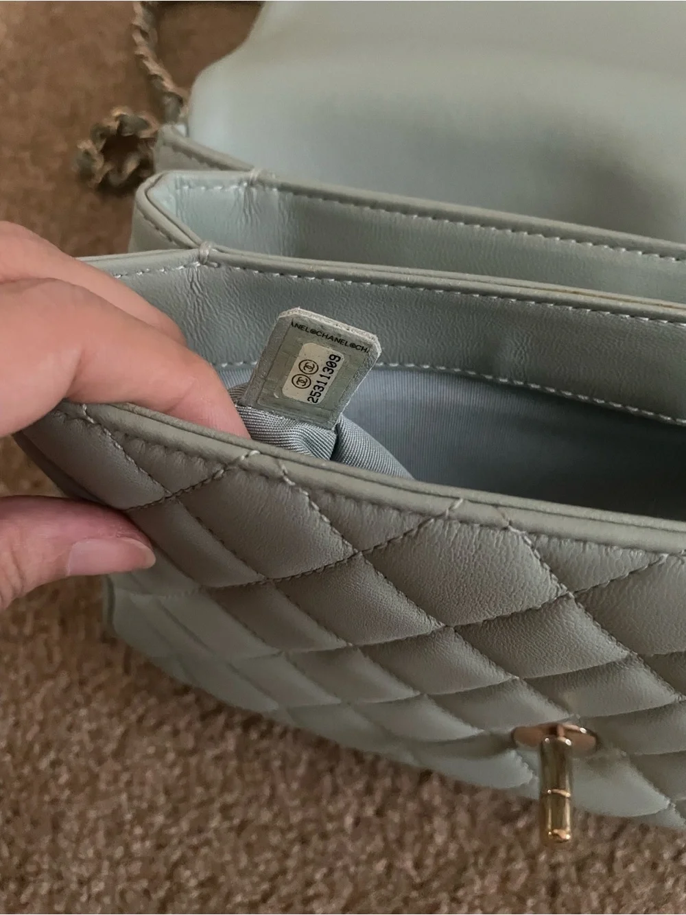 CHANEL Mint Green Quilted Top Handle bag with Gold Hardware
